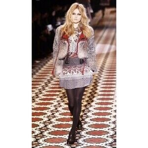 RUNWAY. GUCCI Multi Color Silk Chinoiserie Pleated Dress US2, IT38